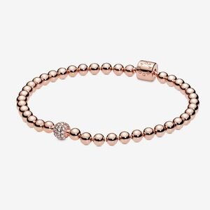 NEW Pandora Beads & Pave Bracelet - Rose Gold - Size Medium / 7.5 inch